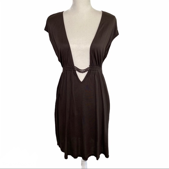 La Blanca Brown Swim Cover Up Dress Deep V-neck Size S - Picture 1 of 8